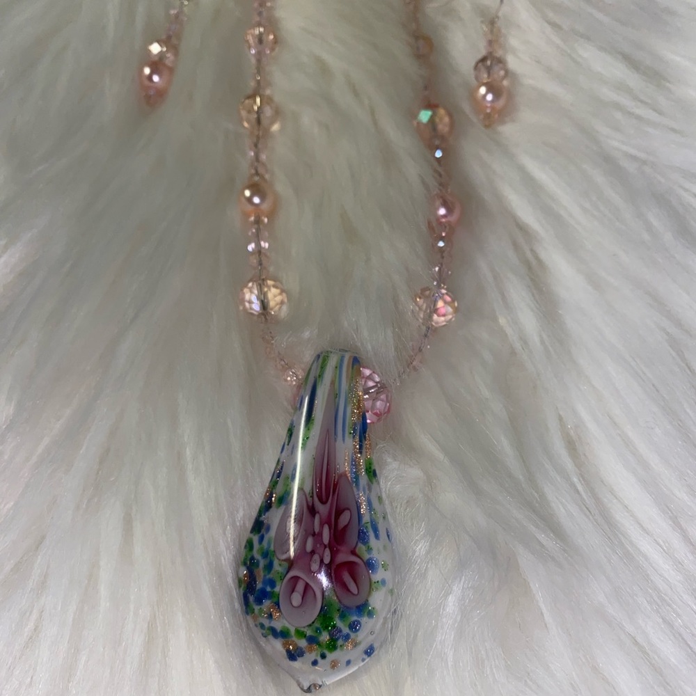 MARGARITAS JEWELRY Handmade necklace &earring set Original MURANO GLASS pendant